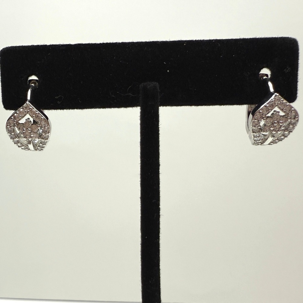 Elegant Silver Tone Hoop Earrings Sparkling Rhinestone Accents Fashion Jewelry